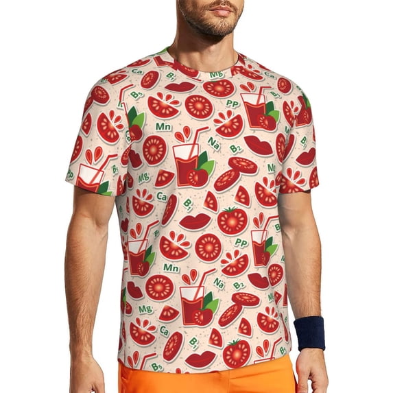 Wukai Tomatoes Print Men's Short-Sleeved Mesh T-Shirt,Quick-Dry Short Sleeve Workout T-Shirt-X-Large