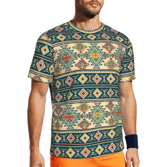 Wukai Traditional Tribal Aztec1 Print Men's Short-Sleeved Mesh T-Shirt,Quick-Dry Short Sleeve Workout T-Shirt-XX-Large
