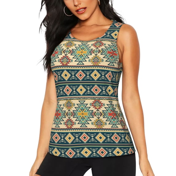 Wukai Traditional Tribal Aztec1 Print Women's Workout Tank Top Mesh Yoga Shirts Athletic Running Tank Tops Athletic Gym Shirts - X-Large