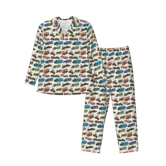 Wukai Train Men's Long-Sleeve Pajama Set - Comfortable Sleepwear with Button-Down Shirt and Pants-Small