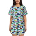 thumbnail image 1 of Wukai Transport Print Women's Pajama Set - Short-Sleeve Top and Shorts with Elastic Waistband and Pockets for Loungewear, Yoga, and Casual Wear-XX-Large, 1 of 6