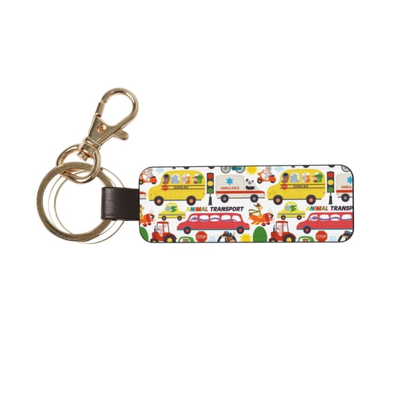Wukai Transports with Animals Print Leather Car Keychain, Universal Key Fob Keychain, Leather Key Chain Holder for Men and Women,360 Degree Rotatable
