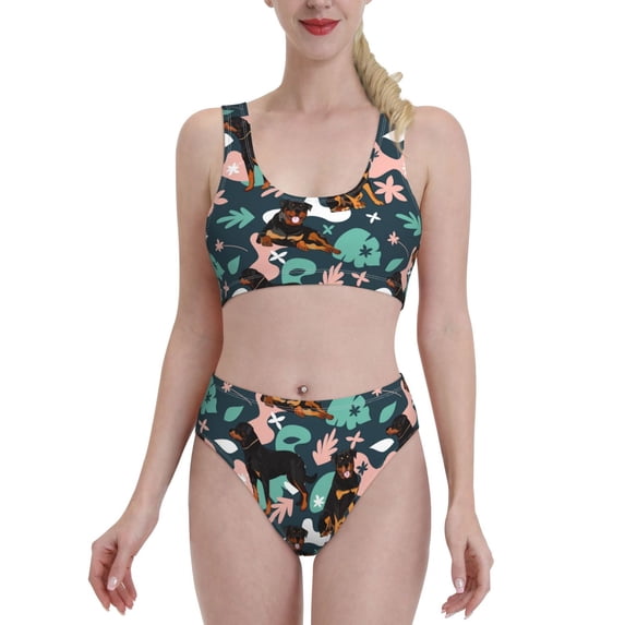 Vsdgher Womens High Waisted Bikini Sets Two Piece Swimsuit Rottweiler Print Tummy Control Bathing Suit-Small