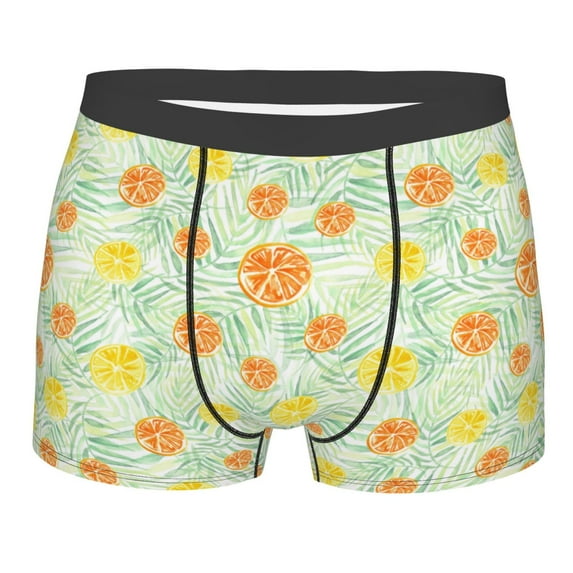 Wukai Tree Palms Lemon Print Men’s Underwear Breathable Boxer Briefs, Moisture Wicking & Breathable-Large