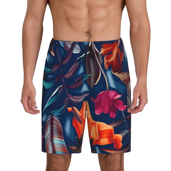 Wukai Tropical Flower Men’s Short Pajama Pants With Pockets Soft Sleep Pj Shorts for Men-3X-Large