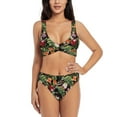 thumbnail image 1 of Wukai Tropical Flowers (2) Women's Bikini Set Two Piece,wimsuit High Waisted V Neck Twist Front Adjustable Spaghetti Straps Bathing Suit-Small, 1 of 7