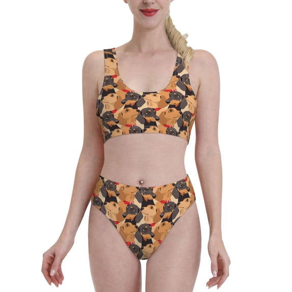 Vsdgher Womens High Waisted Bikini Sets Two Piece Swimsuit Dog Print Tummy Control Bathing Suit-Small