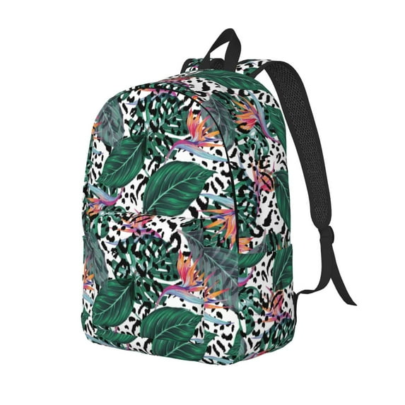 Wukai Tropical Leaves Durable Canvas Laptop Backpack,Adjustable Shoulder Straps,Water-Resistant,Large Capacity,Stylish Design, Fits 15-17in Laptops,Unisex for School,Office,Travel-Medium