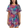 thumbnail image 1 of Wukai Tropical Leaves Women's Pajama Set,Short-Sleeve Top and Shorts with Elastic Waistband and Pockets for Loungewear, Yoga, and Casual Wear-Small, 1 of 8