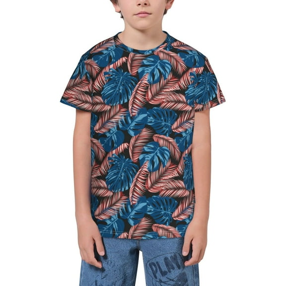 Wukai Tropical Leaves Youth Unisex Short Sleeve T-Shirt for Boys, Girls, Teens, and Kids-X-Small