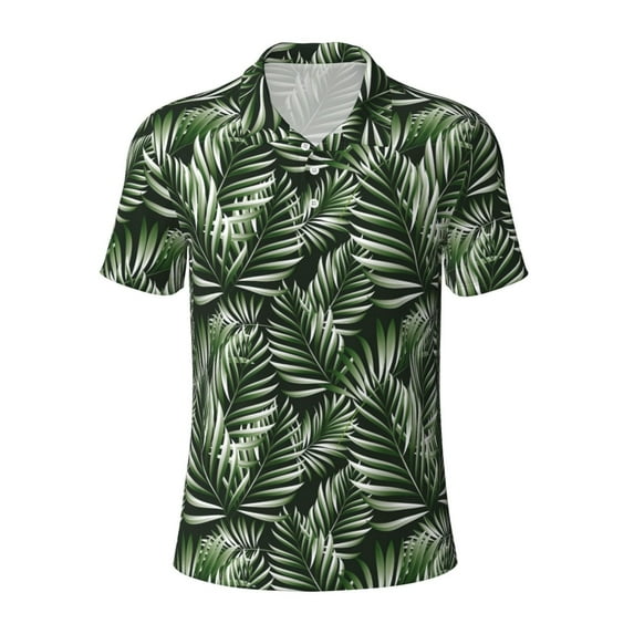 Wukai Tropical Palm Leaves1 Men’s Polo Shirts,Quick-Dry Athletic Shirt,Classic Fit Shirts-Small