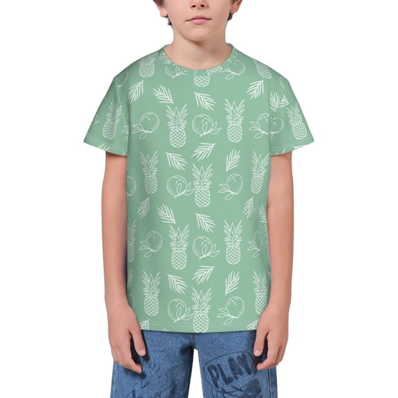 Wukai Tropical Pineapple Youth Unisex Short Sleeve T-Shirt for Boys, Girls, Teens, and Kids-Large