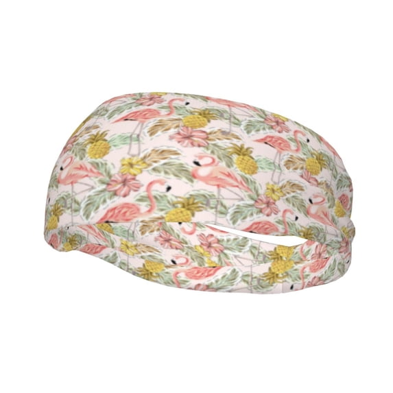 Wukai Tropical Pink Flamingo Pineapple Sports sweatband,Men & Women Sweatband Headband for Running, Cross Training, Racquetball, Working Out