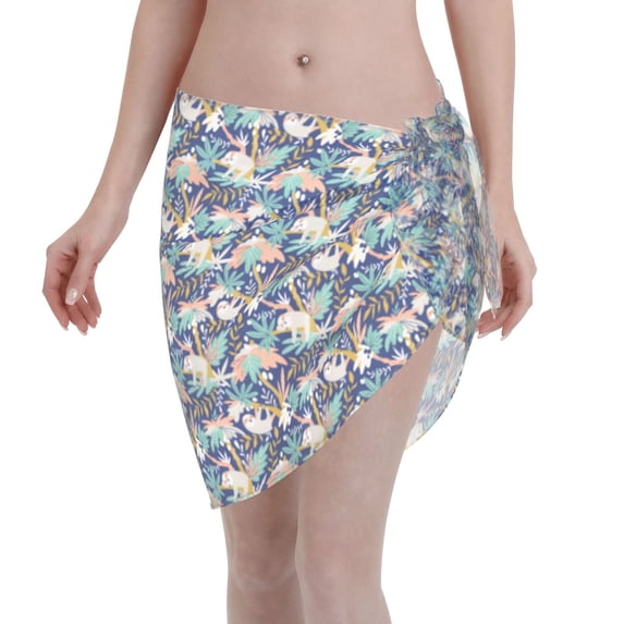 Wukai Tropical Sloth Women’s Short Sarongs Beach Wrap Bikini Bottom Short Skirt Chiffon Scarf for Swimwear