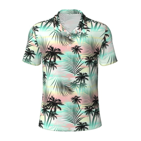 Wukai Tropical Summer Palm Men’s Polo Shirts,Quick-Dry Athletic Shirt,Classic Fit Shirts-Small