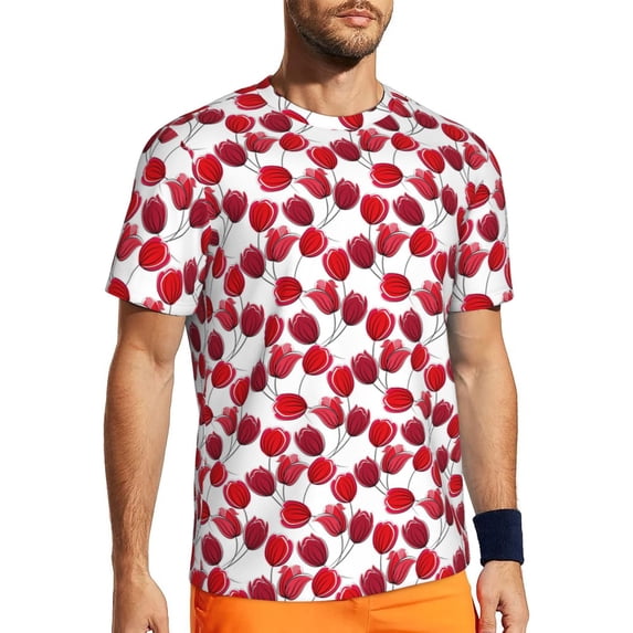 Wukai Tulips Flowers Print Men's Short-Sleeved Mesh T-Shirt,Quick-Dry Short Sleeve Workout T-Shirt-X-Large