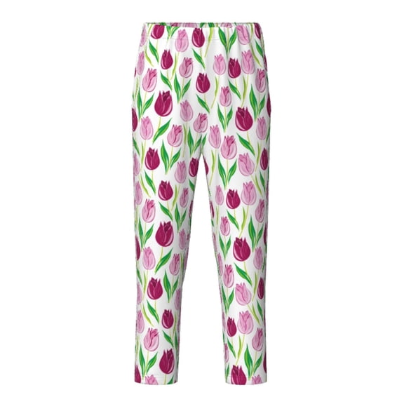 Wukai Tulips Flowers Print Teenagers' Pajama Pant Sleep Pajama Lounge Pant PJ Bottoms with Pockets and Button Fly(Available in Big & Tall)-Large
