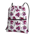 Wukai Tulips Flowers Waterproof Drawstring Backpack with Zipper Pocket