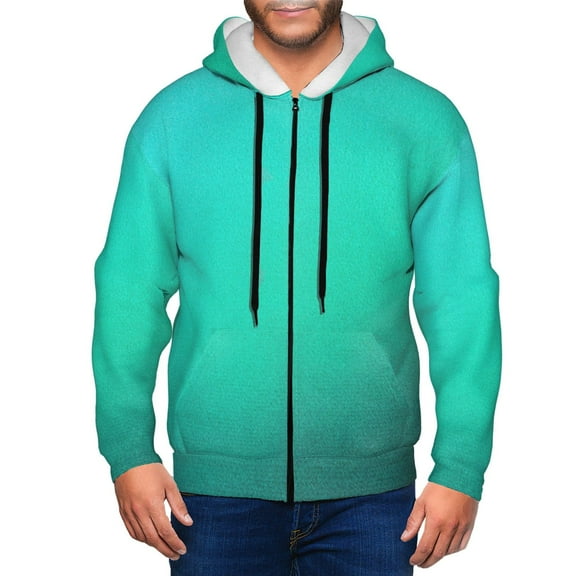 Wukai Turquoise Light Blue Print Men's Zip-Up Hoodie,Fleece Full-Zip Hoodie for Men, Hooded Sweatshirt-X-Large