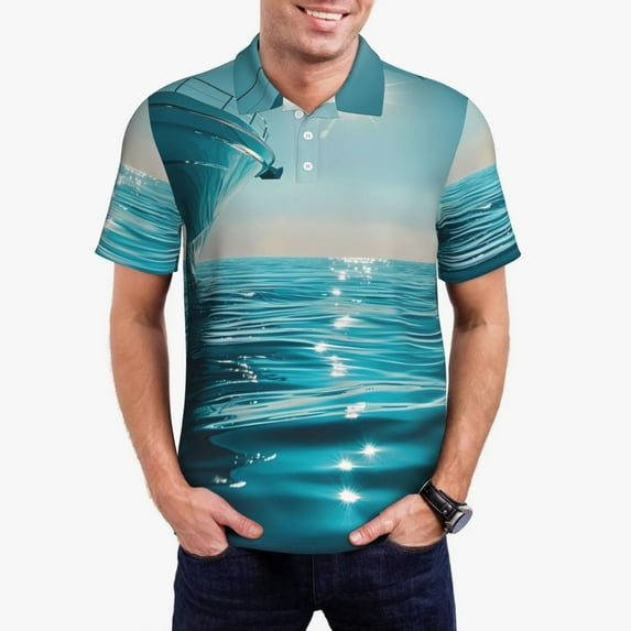 Wukai Turquoise Ocean Reflection Men’s Polo Shirts Sleeve,Camisas Polo Para Hombre,True Classic Tees Men-4X-Large