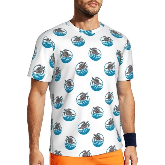 Wukai Turtle Print Men's Short-Sleeved Mesh T-Shirt,Quick-Dry Short Sleeve Workout T-Shirt-Medium