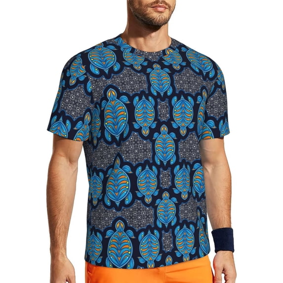 Wukai Turtle Print Men's Short-Sleeved Mesh T-Shirt,Quick-Dry Short Sleeve Workout T-Shirt-