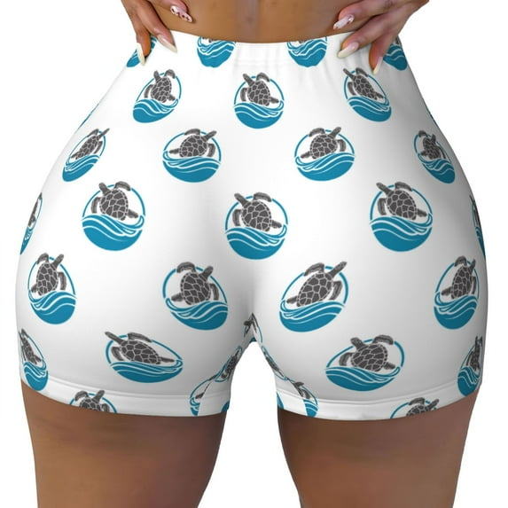 Wukai Turtle Print Pack Biker Shorts for Women Yoga Workout Gym Running Scrunch Active Shorts-Large