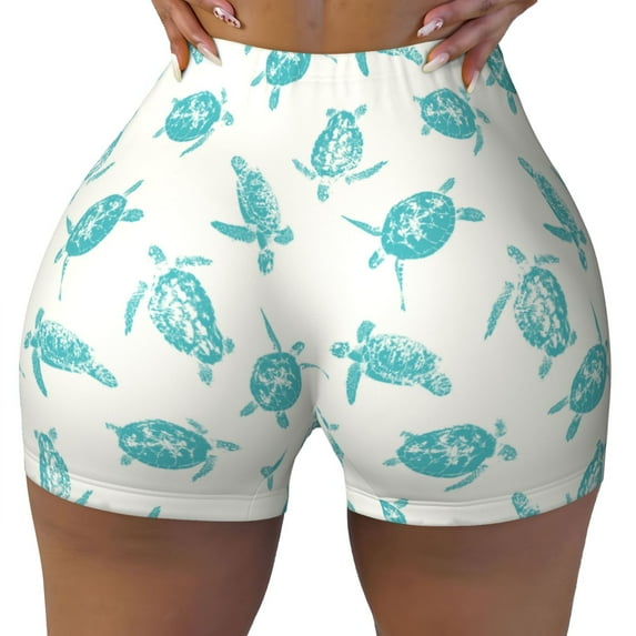 Wukai Turtle Print Pack Biker Shorts for Women Yoga Workout Gym Running Scrunch Active Shorts-Small