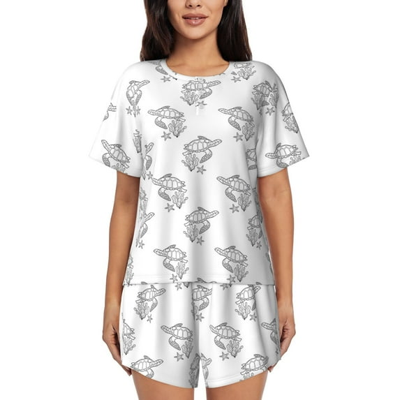 "Wukai Turtle Women's Pajama Set - Short-Sleeve Top and Shorts with Elastic Waistband and Pockets for Loungewear, Yoga, and Casual Wear-Medium