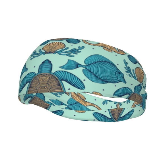 Wukai Turtles And Seahorses Sports sweatband,Men & Women Sweatband Headband for Running, Cross Training, Racquetball, Working Out