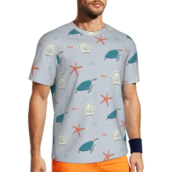 Wukai Turtles And Shells Print Men's Short-Sleeved Mesh T-Shirt,Quick-Dry Short Sleeve Workout T-Shirt-