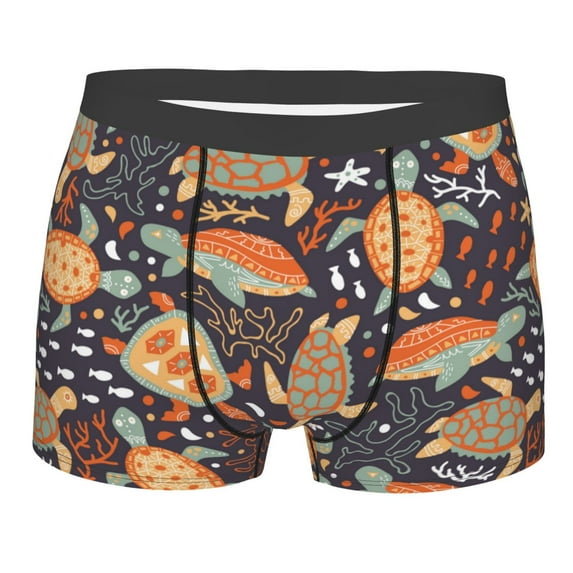 Wukai Turtles and Sea Plants Print Men’s Underwear Breathable Boxer Briefs, Moisture Wicking & Breathable-