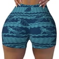 thumbnail image 1 of Wukai Turtles and Waves Print Pack Biker Shorts for Women Yoga Workout Gym Running Scrunch Active Shorts-Small, 1 of 8