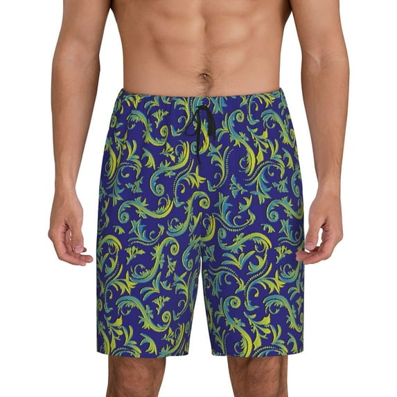 Wukai Uncaria Flower Men’s Short Pajama Pants With Pockets Soft Sleep Pj Shorts for Men-3X-Large