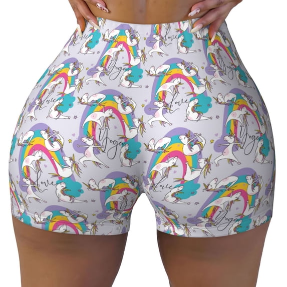 Wukai Unicorn DoingYoga Print Pack Biker Shorts for Women Yoga Workout Gym Running Scrunch Active Shorts-Large