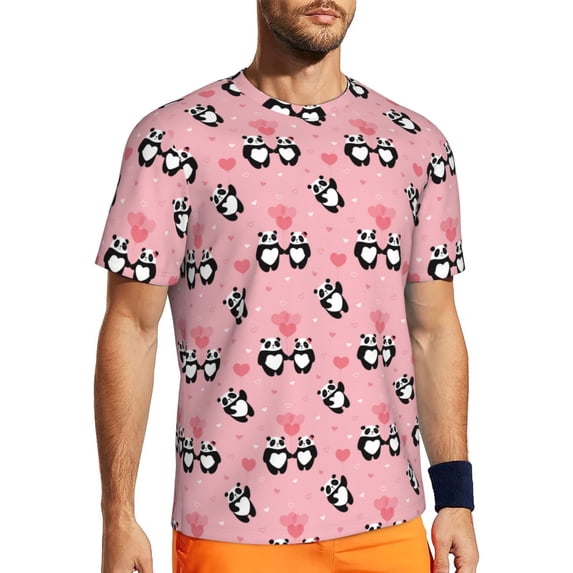 Wukai Valentine'S Day Panda Print Men's Short-Sleeved Mesh T-Shirt,Quick-Dry Short Sleeve Workout T-Shirt-Medium