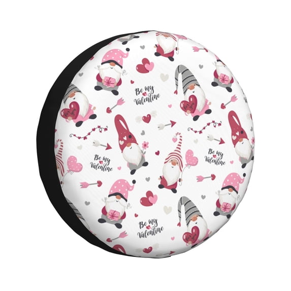 Wukai Valentine's Day gnomes Print Spare Tire Cover for RV Trailer,Waterproof PVC Faux Leather Wheel Cover Fit for Truck,Trailer,RV,SUV,Camper and Most Vehicle-15 inch