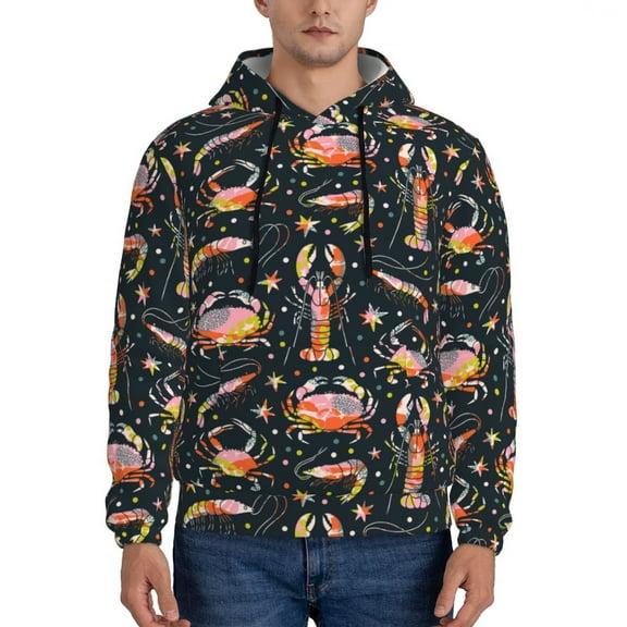 Wukai Various Crustaceans Print Men Hoodies Fleece Sweatshirts Long Sleeve Sweaters Pullover Fall Outfits Winter Clothes-X-Large