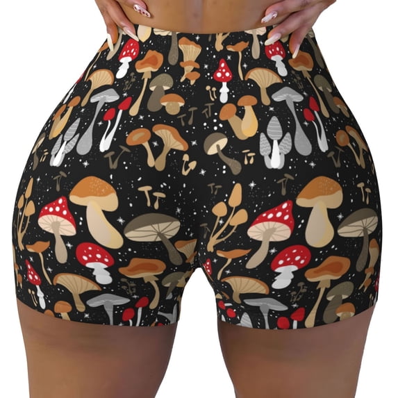 Wukai Various Mushrooms Print Pack Biker Shorts for Women Yoga Workout Gym Running Scrunch Active Shorts-