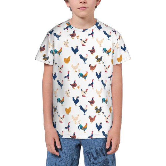 Wukai Various Rooster Youth Unisex Short Sleeve T-Shirt for Boys, Girls, Teens, and Kids-Medium