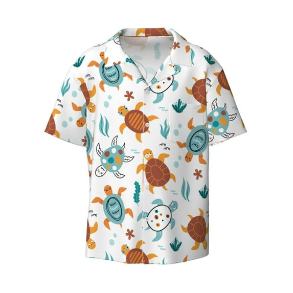 Wukai Various Turtle Men's Casual Short-Sleeve Button Down Shirt - Lightweight Summer Dress Shirt for Daily Wear-Large