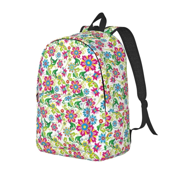 Wukai Vector Mexican Otomi Style Bright Durable Canvas Laptop Backpack,Adjustable Shoulder Straps,Water-Resistant,Large Capacity,Stylish Design, Fits 15-17in Laptops,Unisex for School,Office,Travel-Small