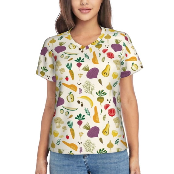 Wukai Vegetable Classic V-Neck T-Shirt for Women: Comfortable, Stylish, and Versatile Wardrobe Essential-Medium