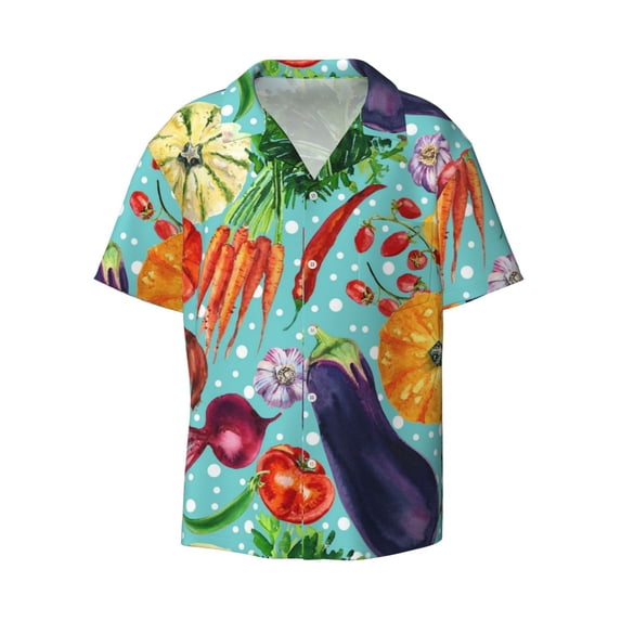 Wukai Vegetable Men's Casual Short-Sleeve Button Down Shirt - Lightweight Summer Dress Shirt for Daily Wear-XX-Large