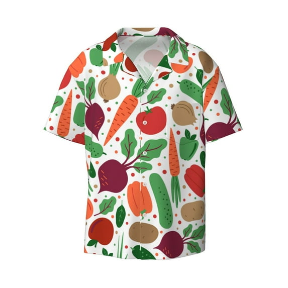 Wukai Vegetables Men's Casual Short-Sleeve Button Down Shirt - Lightweight Summer Dress Shirt for Daily Wear-Large