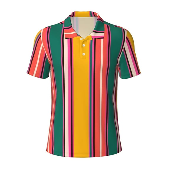 Wukai Vertical Stripes Men’s Polo Shirts,Quick-Dry Athletic Shirt,Classic Fit Shirts-Large