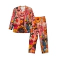 thumbnail image 1 of Wukai Vibrant Floral Collage Portrait Men's Long-Sleeve Pajama Set - Comfortable Sleepwear with Button-Down Shirt and Pants-Small, 1 of 1