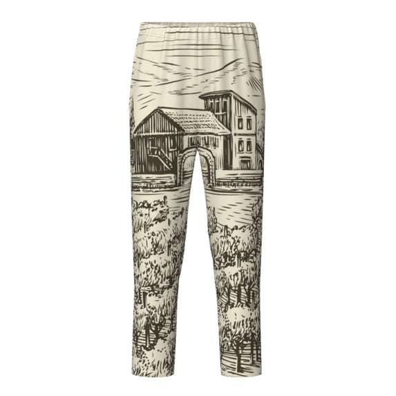 Wukai Vineyard Landscape Print Teenagers' Pajama Pant Sleep Pajama Lounge Pant PJ Bottoms with Pockets and Button Fly(Available in Big & Tall)-Large