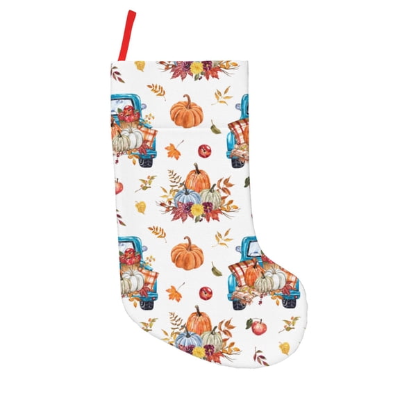 Wukai Vintage Autumn Truck Print Christmas Stockings 18" Christmas Stocking Snowman Burlap Plaid Xmas Stocking Holiday Christmas Decoration Gifts for Family Kids