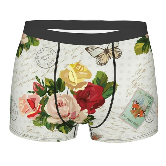 Wukai Vintage Bike Flower Butterfly Print Men’s Underwear Breathable Boxer Briefs, Moisture Wicking & Breathable-Large
